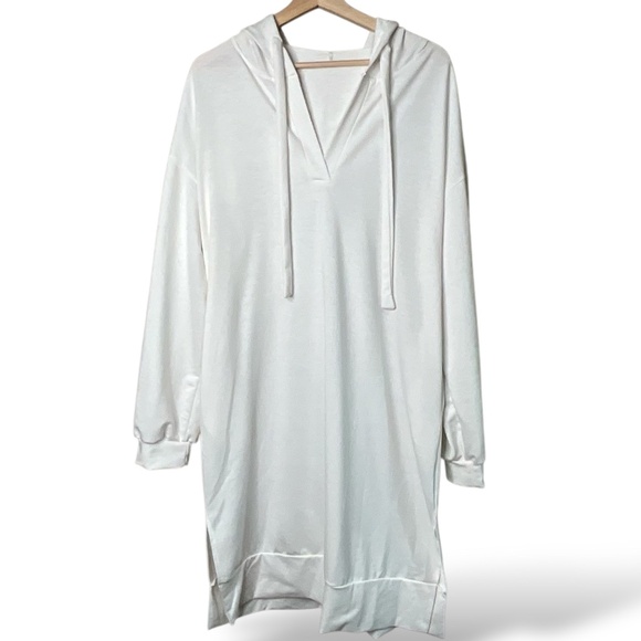 UNBRANDED French Terry Ivory Hoodie Drawstring Hood Split V Neck US Sz L - Picture 3 of 10